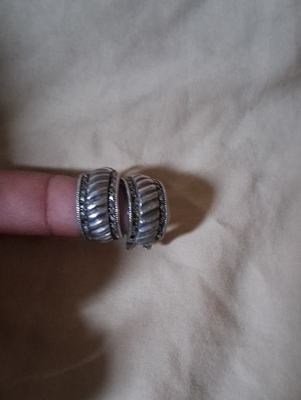 Silver Ribbed Hoop Post Earrings